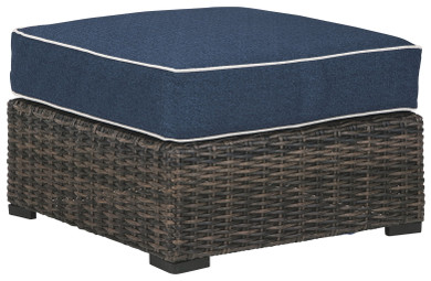 Grasson - Brown / Blue - Ottoman With Cushion