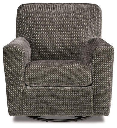 Herstow - Charcoal - Swivel Glider Accent Chair - Fabric