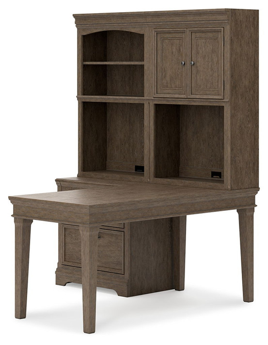 Janismore - Weathered Gray - Desk With Bookcase Wall Unit