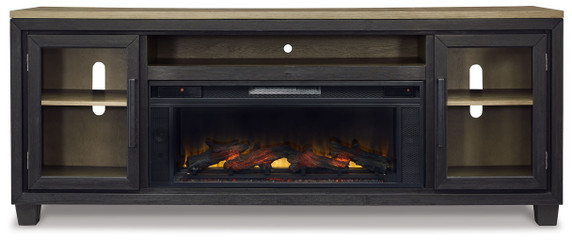 Foyland - Black / Brown - 83" TV Stand With Electric Infrared Fireplace Insert