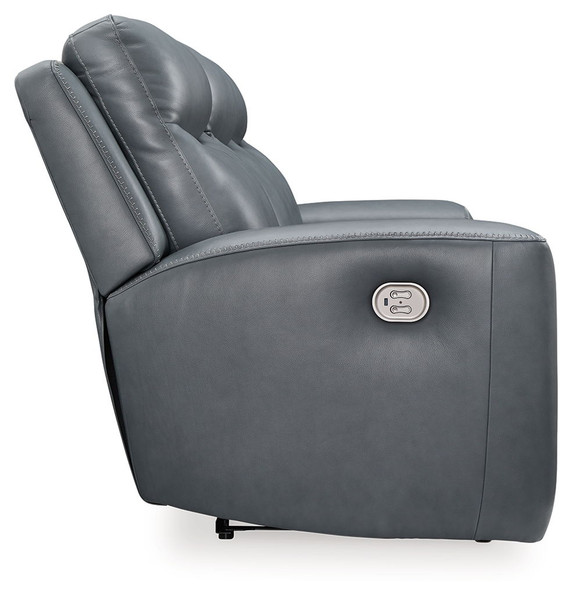 Mindanao - Steel - Pwr Reclining Sofa With Adj Headrest - Leather Match