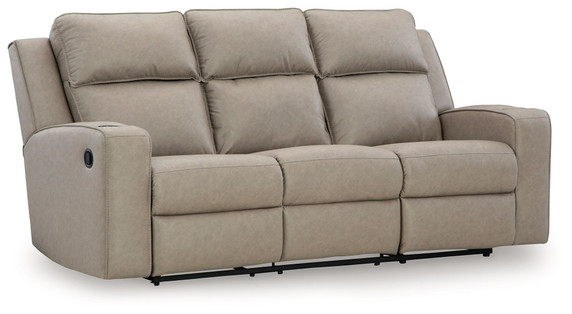 Lavenhorne - Pebble - Reclining Sofa W/ Drop Down Table - Faux Leather