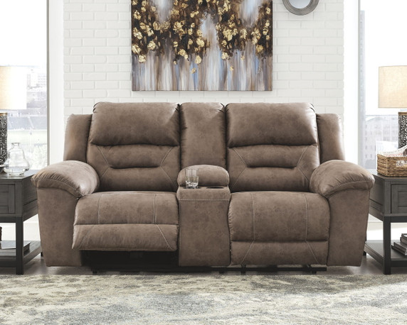 Stoneland - Fossil - Dbl Reclining Loveseat W/Console - Faux Leather