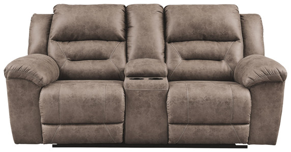 Stoneland - Fossil - Dbl Power Reclining Loveseat W/Console - Faux Leather