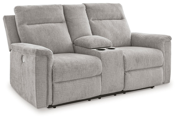 Barnsana - Ash - Dbl Power Reclining Loveseat With Console - Fabric