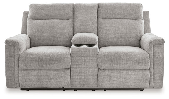 Barnsana - Ash - Dbl Power Reclining Loveseat With Console - Fabric