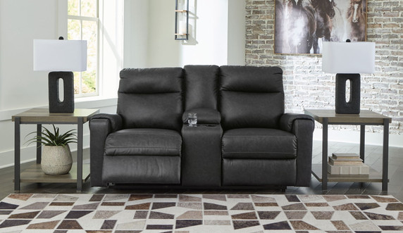 Axtellton - Carbon - Dbl Power Reclining Loveseat With Console - Faux Leather