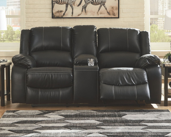 Calderwell - Black - Dbl Rec Loveseat W/Console