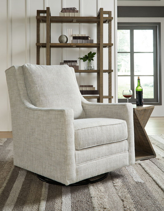 Kambria - Fog - Swivel Glider Accent Chair - Fabric