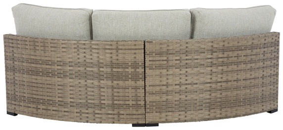 Calworth - Beige - Curved Loveseat With Cushion