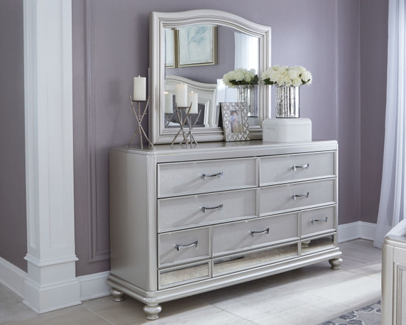 Coralayne - Silver - Dresser, Mirror With Arched Cap Rail