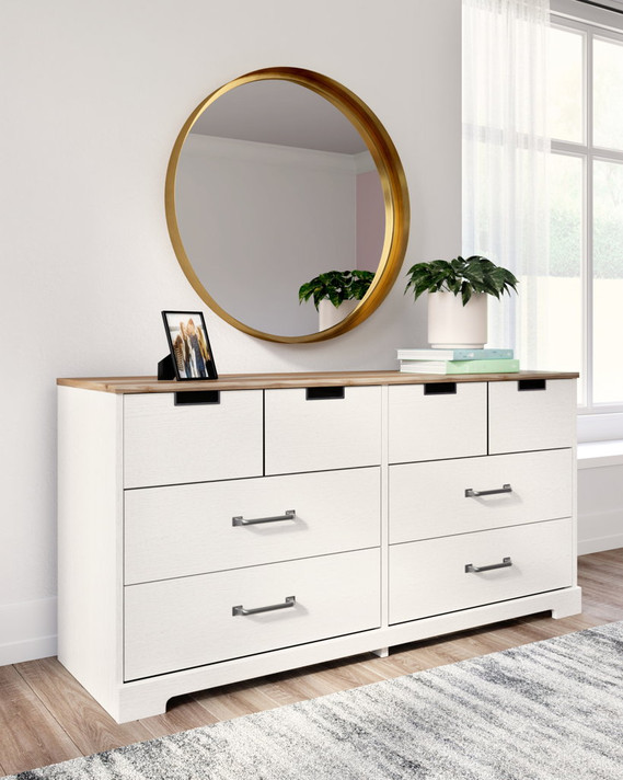 Vaibryn - White / Brown / Beige - Six Drawer Dresser - Vinyl-Wrapped