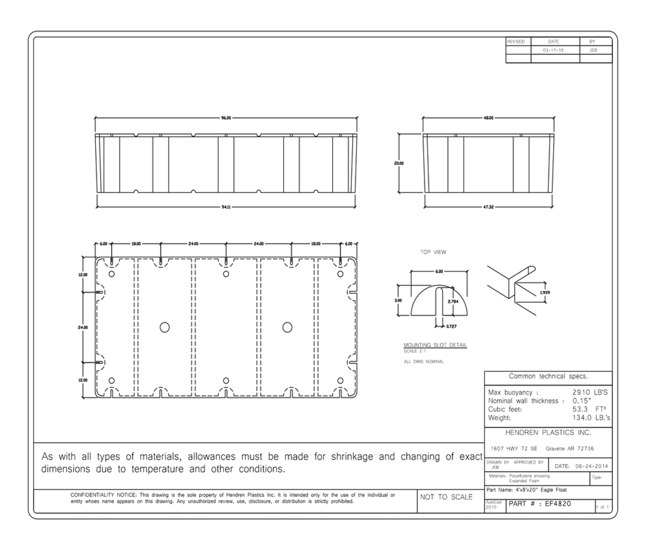 Size 48"x96"x20" drawing