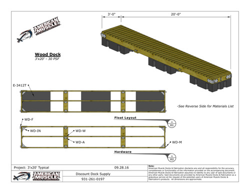 Wood Dock Kit (3'x20') - Floating Dock Section