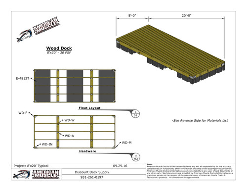 8'x20' floating wood dock