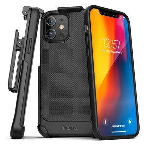 Encased Thin Armor Case iPhone 12/12 Pro with Belt Clip Holster - Black