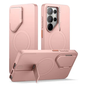 Suritch Flex Armor MagSafe Case Samsung Galaxy S25 Ultra with Camera Cover and Adjustable Metal Kickstand - Pink