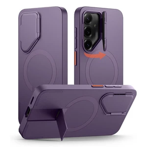 Suritch Flex Armor MagSafe Case Samsung Galaxy S25+ Plus with Camera Cover and Adjustable Metal Kickstand - Dark Purple