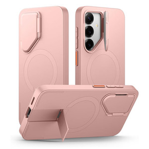 Suritch Flex Armor MagSafe Case Samsung Galaxy S25+ Plus with Camera Cover and Adjustable Metal Kickstand - Pink