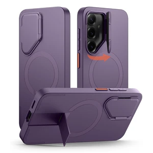 Suritch Flex Armor MagSafe Case Samsung Galaxy S25 with Camera Cover and Adjustable Metal Kickstand - Dark Purple