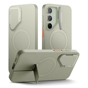 Suritch Flex Armor MagSafe Case Samsung Galaxy S24+ Plus with Camera Cover and Adjustable Metal Kickstand - Sage Green
