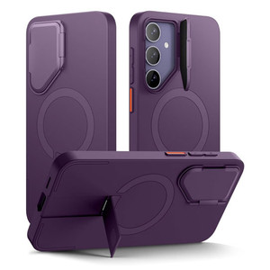 Suritch Flex Armor MagSafe Case Samsung Galaxy S24 with Camera Cover and Adjustable Metal Kickstand - Dark Purple
