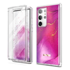 Suritch Dual-Layer Protection Case Samsung Galaxy S23 Ultra with Built-in Screen Protector - Pinkish Purple Marble