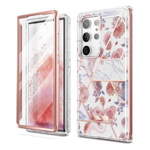 Suritch Dual-Layer Protection Case Samsung Galaxy S23 Ultra with Built-in Screen Protector - Rose Marble