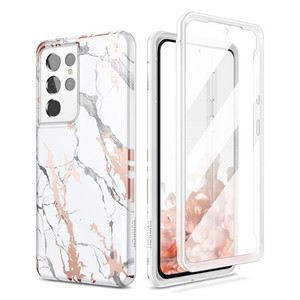Suritch Case Samsung Galaxy S21 Ultra 5G with Built-in Screen Protector -  White Marble