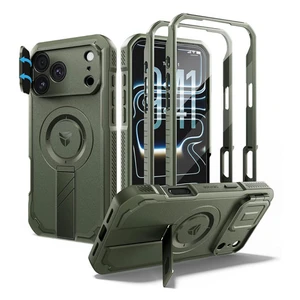 Dexnor Rugged Armor MagSafe Case iPhone 18 Pro Max/17 Pro Max With Flip Camera Cover & Screen Protector - Green
