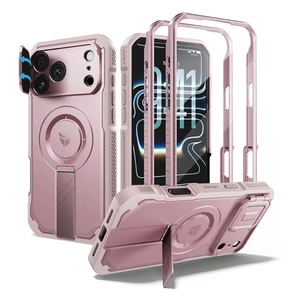 Dexnor Rugged Armor MagSafe Case iPhone 18 Pro Max/17 Pro Max With Flip Camera Cover & Screen Protector - Pink