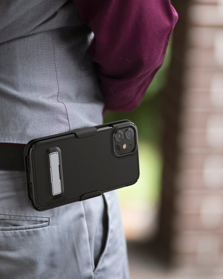 Encased Slimline Case iPhone 12/12 Pro with Belt Clip Holster - Black