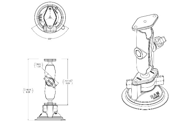RAM® Twist-Lock Suction Cup Double Ball Mount
