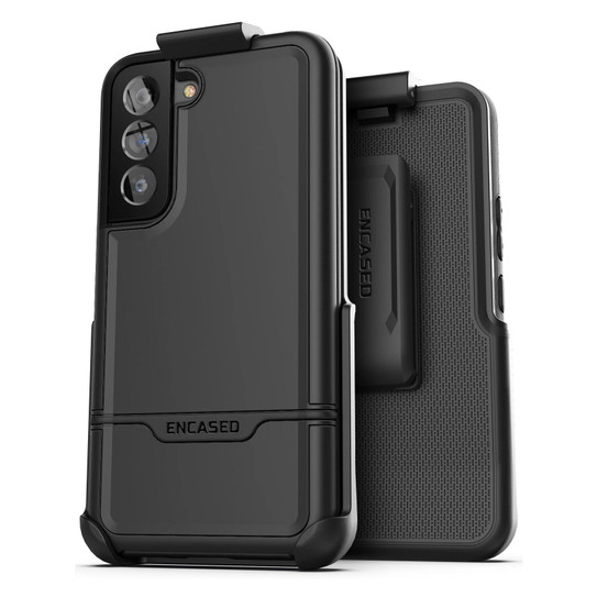 Encased Rebel Case Samsung Galaxy S22 with Belt Clip Holster - Black