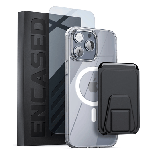 Encased Clear Back Magsafe Case iPhone 14 Pro Max with Leather Wallet - Clear