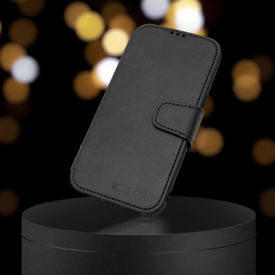 Encased Leather Folio Wallet Case with Screen Protector iPhone 14 Pro Max - Grey