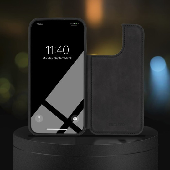 Encased Flipback Wallet Case with Screen Protector iPhone 14 Pro - Black