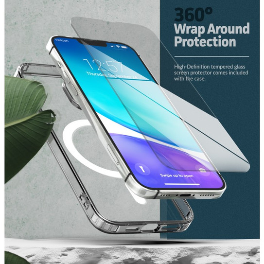 Encased Clear Back Magsafe Case iPhone 14 Pro with Leather Wallet - Clear