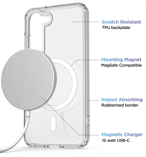 Encased Clear MagSafe Case Samsung Galaxy S23+ Plus with Portable MagSafe Charger - Clear