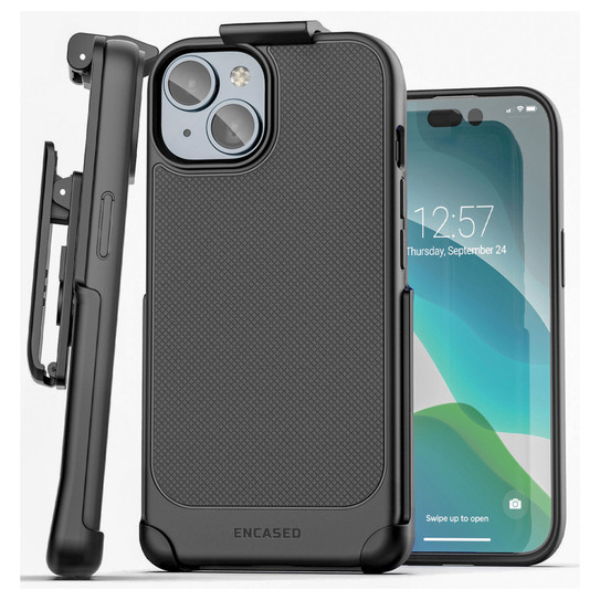 Encased Thin Armor Case iPhone 15 with Belt Clip Holster - Black