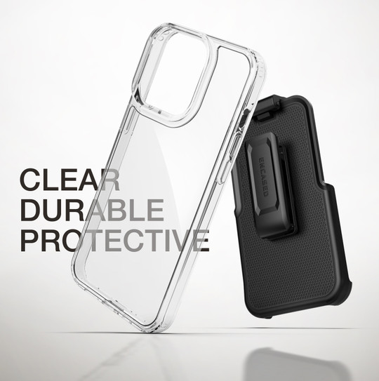 Encased Magsafe Clear Case iPhone 15 Plus with Belt Clip Holster - Clear