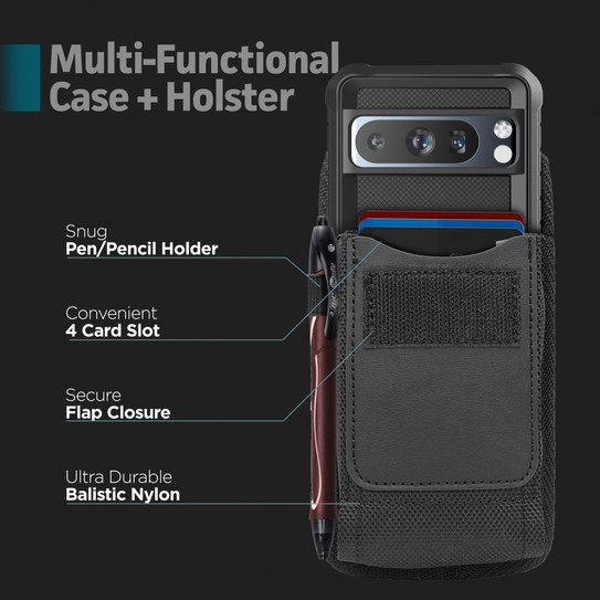 Encased Falcon Case Google Pixel 8 Pro with Belt Clip Pouch - Black Encased Falcon Case Google Pixel 8 Pro with Belt Clip Pouch - Black
