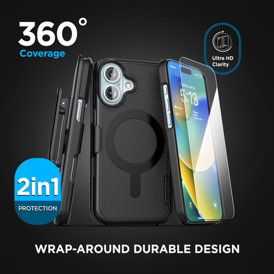 Encased Slimline Case iPhone 16 Plus with Tempered Glass - Black