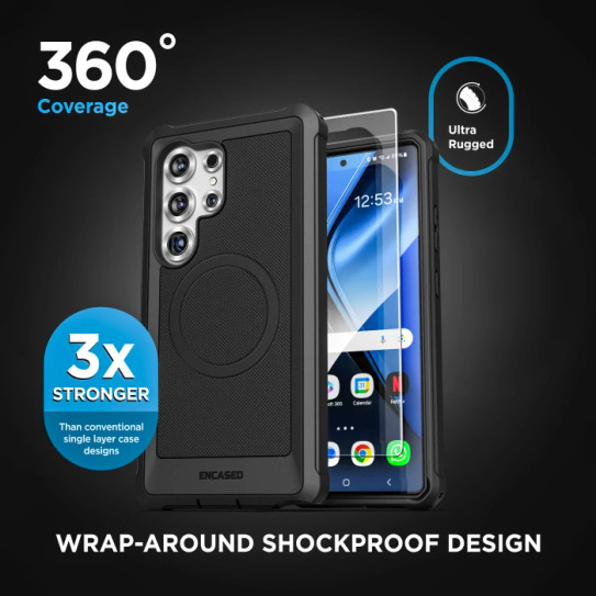 Encased Falcon Case Samsung Galaxy S25 Ultra with Belt Clip Holster - Black