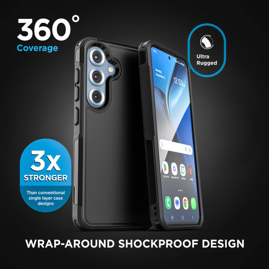 Encased Challenger Case Samsung Galaxy S25 with Belt Clip Holster - Black