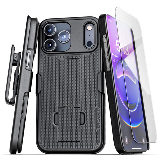 Encased DuraClip Case iPhone 17 Pro Max with Belt Clip Holster and Screen Protector - Black Encased DuraClip Case iPhone 17 Pro Max with Belt Clip Holster and Screen Protector - Black