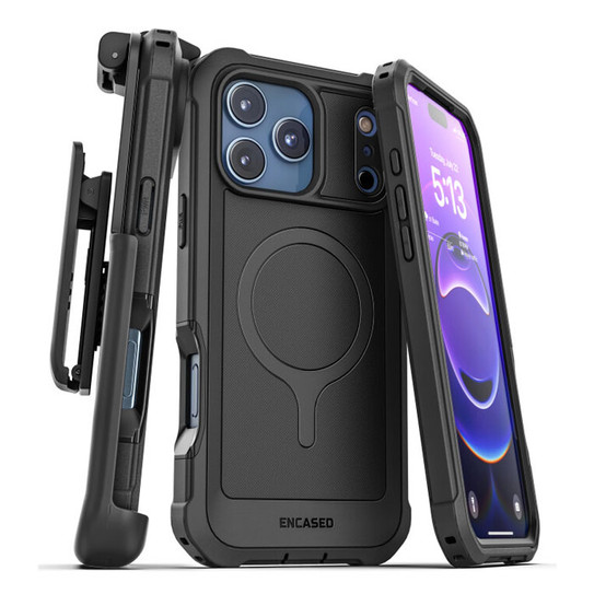 Encased Falcon Shield Case iPhone 17 Pro Max with Belt Clip Holster and Built-In PET Screen Protector - Black Encased Falcon Shield Case iPhone 17 Pro Max with Belt Clip Holster and Built-In PET Screen Protector - Black