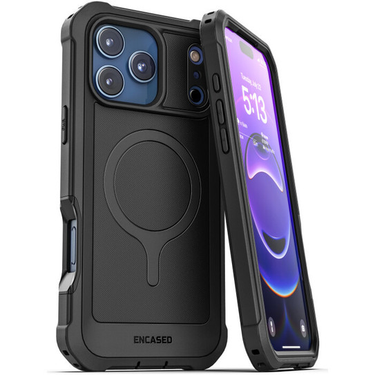 Encased Falcon Shield Case iPhone 17 Pro Max with Belt Clip Holster and Built-In PET Screen Protector - Black