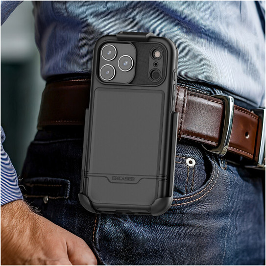 Encased Rebel Case iPhone 17 Pro Max with Belt Clip Holster - Black Encased Rebel Case iPhone 17 Pro Max with Belt Clip Holster - Black
