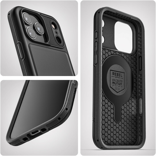 Encased Rebel Case iPhone 17 Pro Max with Belt Clip Holster - Black Encased Rebel Case iPhone 17 Pro Max with Belt Clip Holster - Black
